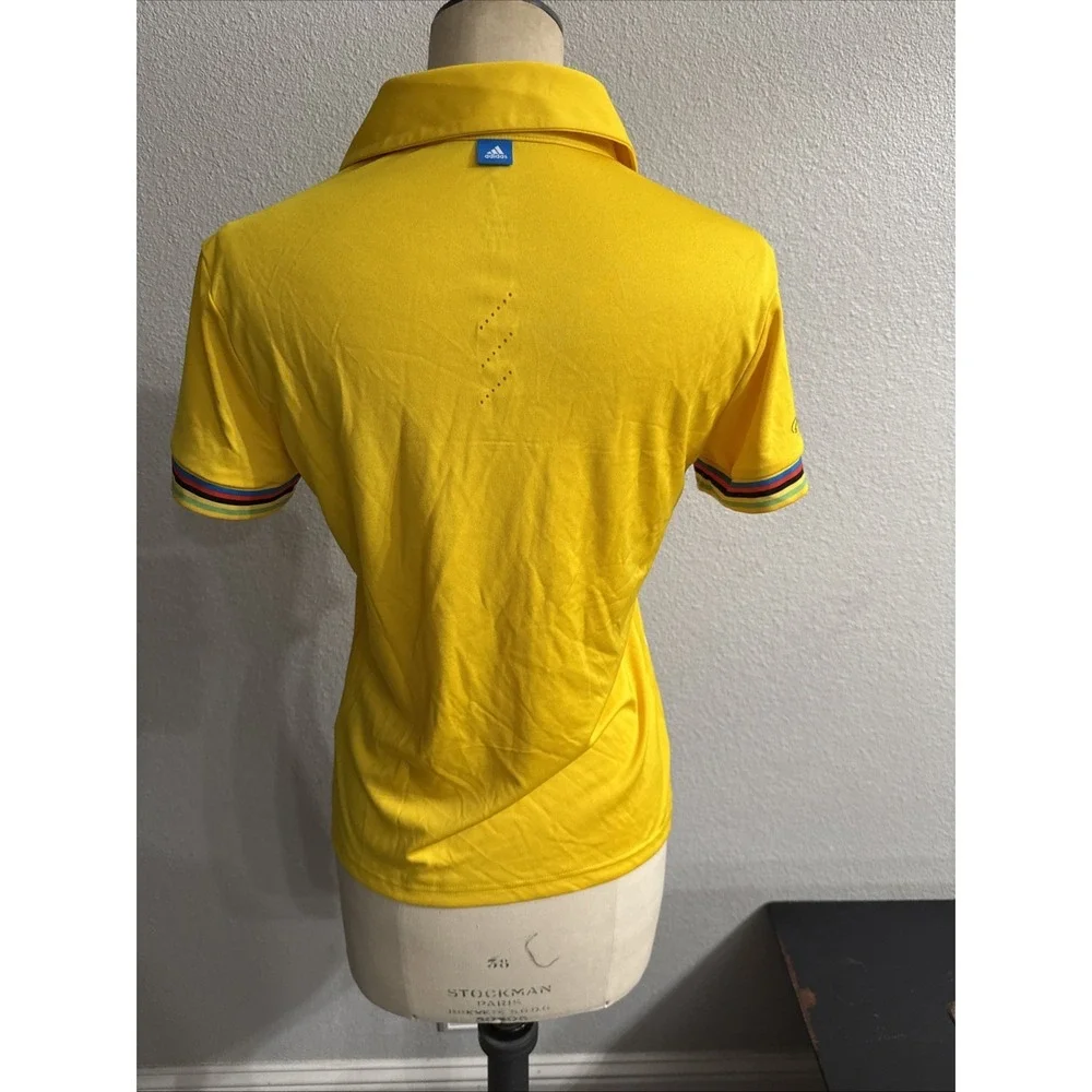 Adidas Golf Shirt Womens Yellow Polka Dot Rainbow Trim Polo CV8771 Rare Sz Small